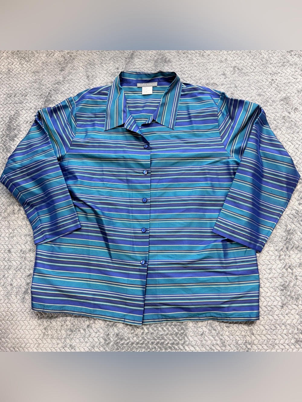 Vintage Jessica Holbrook 100% Silk Striped Button Down Blouse Size 2X